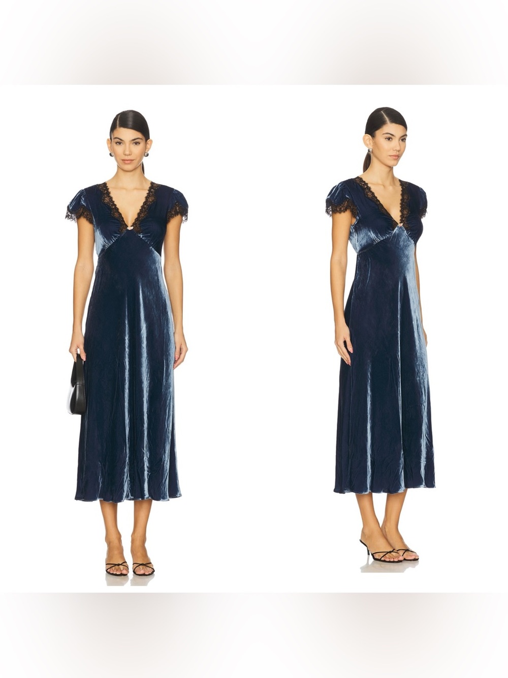 NWT RIXO Clarice velvet dress in Steel blue